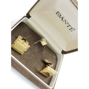 Dante Cufflinks Square Polished Tie Tack Pin Set Vtg Gold Tone Tux IOB